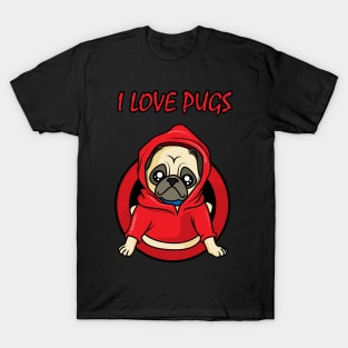 I love Pugs - Cute Comic Artwork T-Shirt